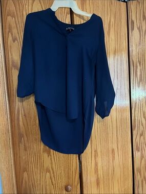 Citrus Navy Draped V-Neck Blouse